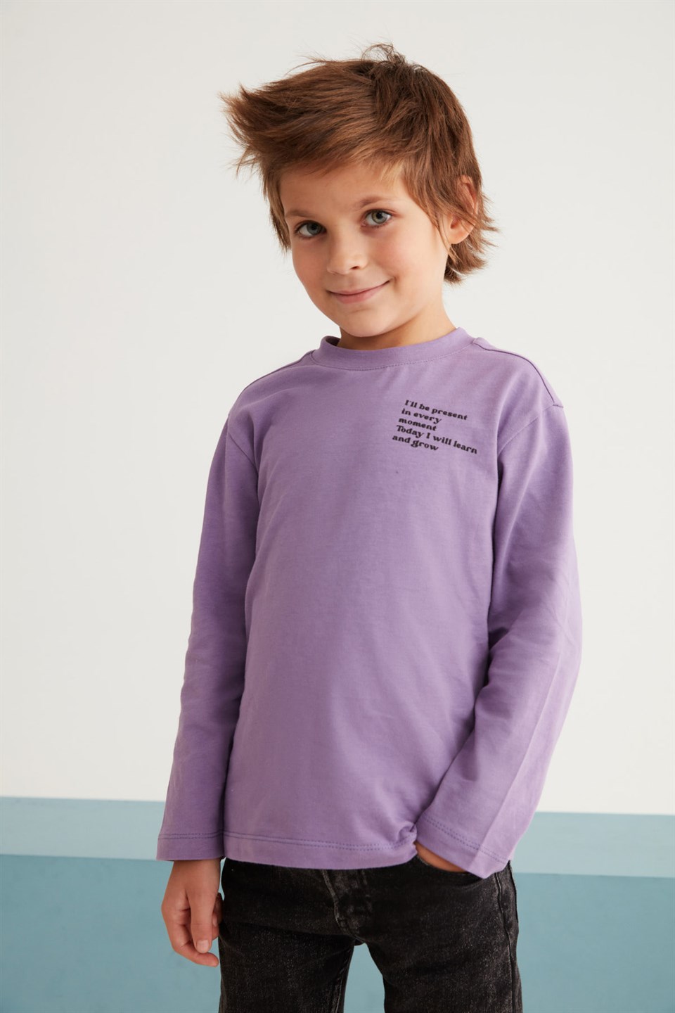 BOBBY Çocuk Mor Baskılı Yuvarlak Yaka Comfort Fit T-Shirt