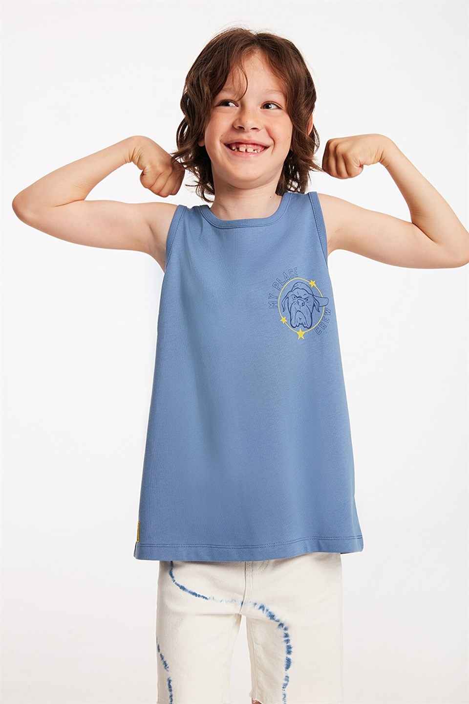 BULLDOG Çocuk Mavi Baskılı Yuvarlak Yaka Comfort Fit T-Shirt