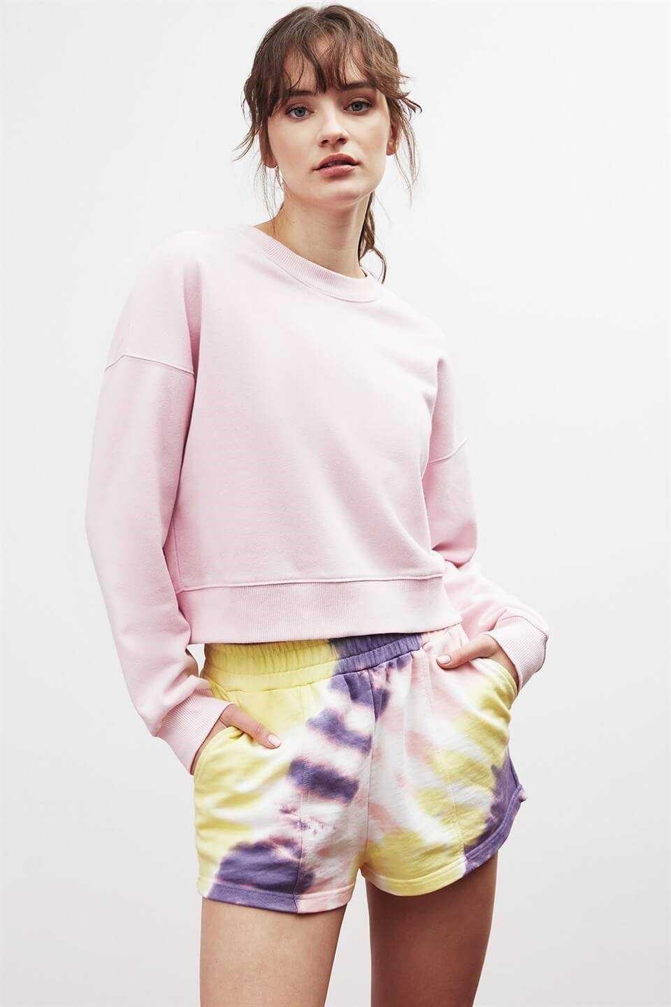 ELIZABETH Kadın Pembe Düz Renk Yuvarlak Yaka Comfort Fit Sweatshirt