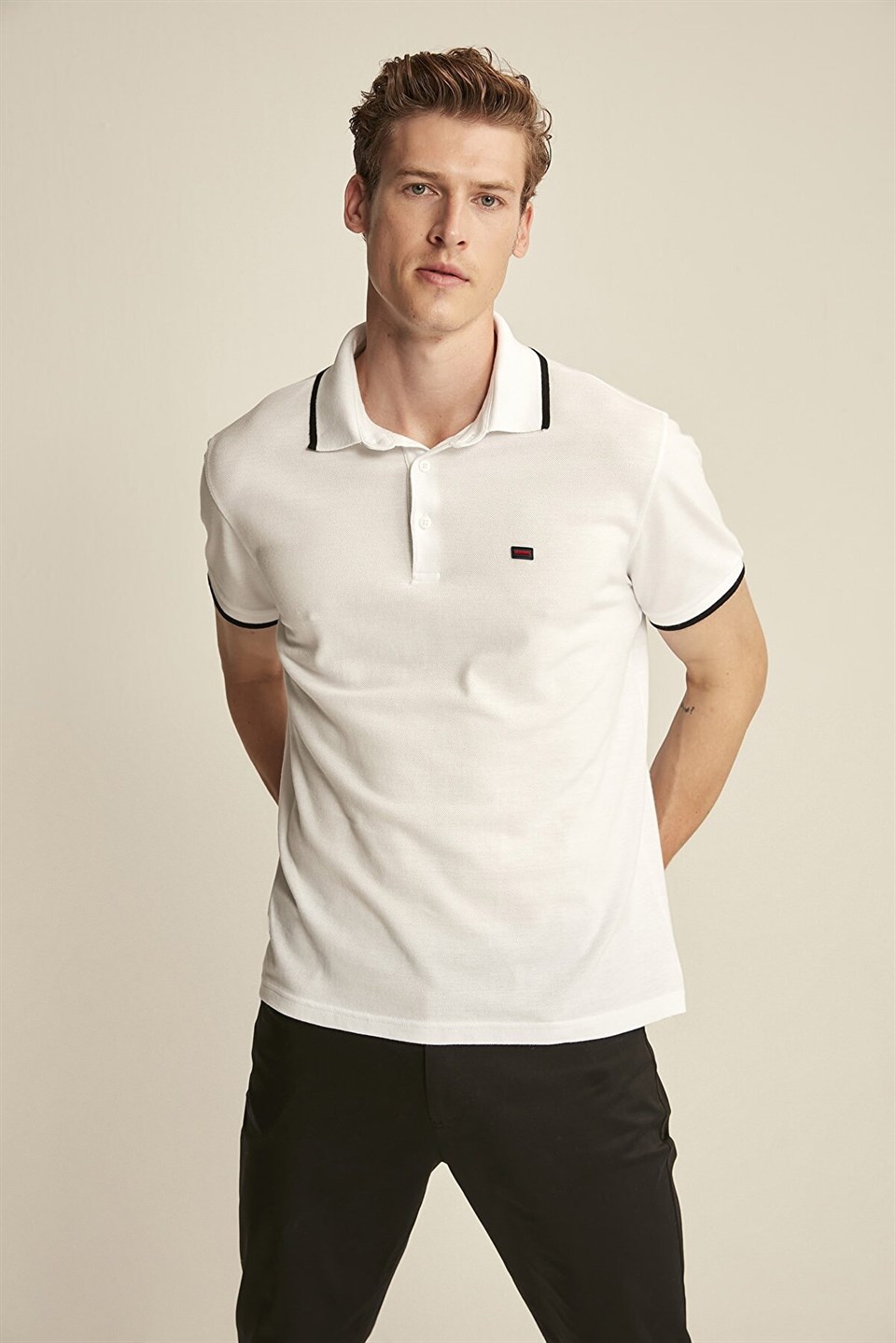 GEORGE Erkek Beyaz Etiketli Polo Yaka Slim Fit Polo Yaka T-shirt