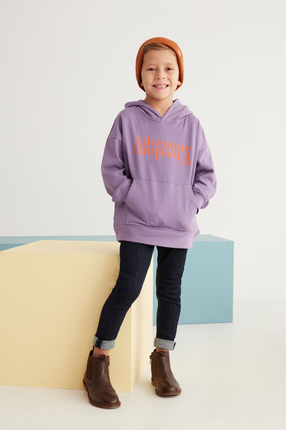 MARC Çocuk Mor Baskılı Kapüşonlu Comfort Fit Sweatshirt