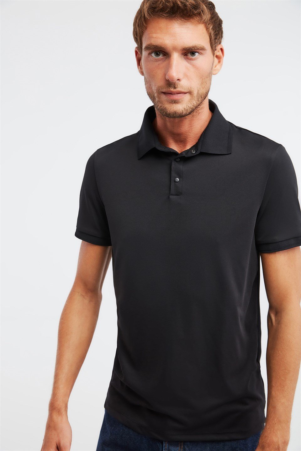 PROGRESS Erkek Siyah Düz Renk  Regular Fit Polo Yaka T-shirt