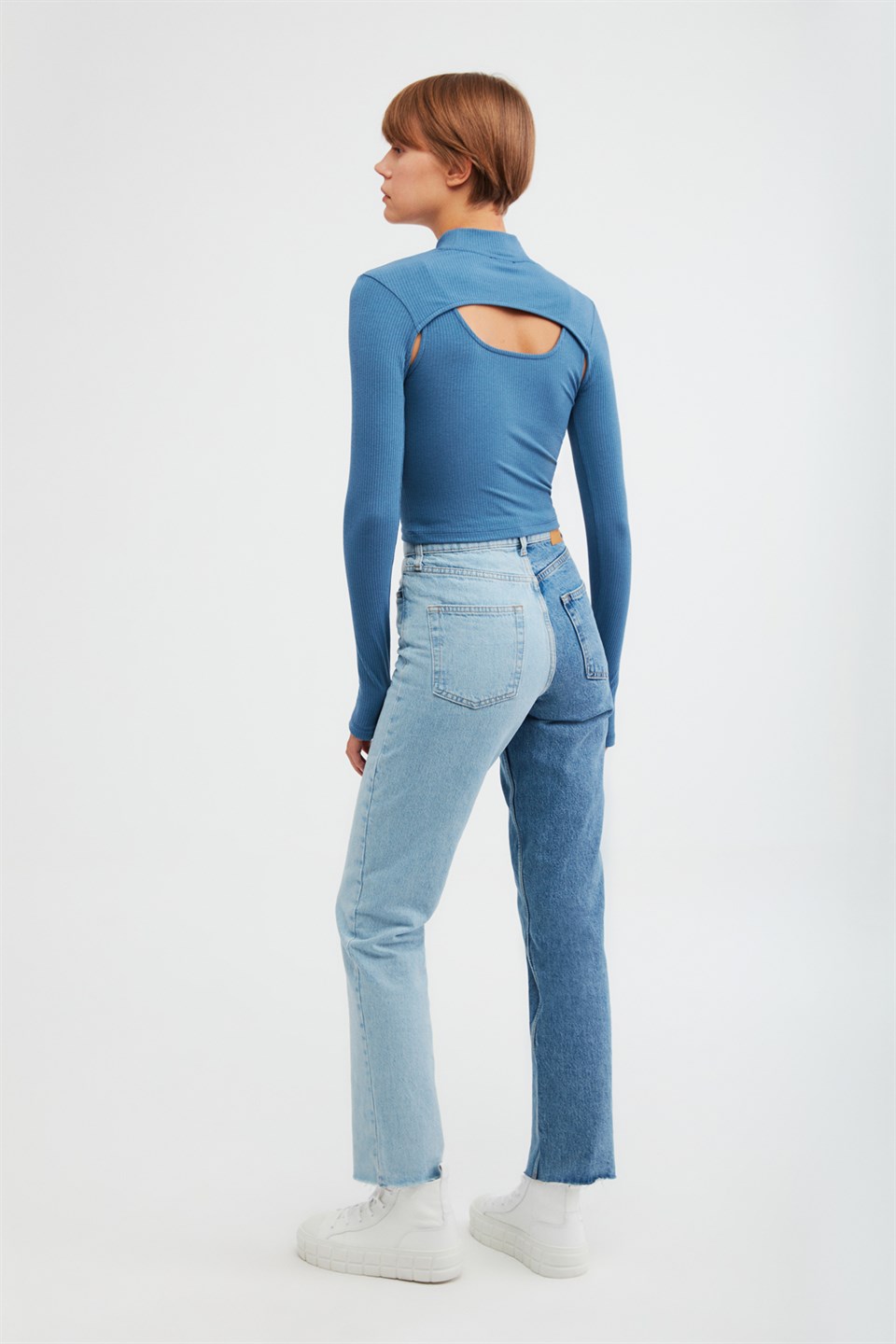 BITTER Kadın Mavi Düz Renk Balıkçı Yaka Slim Fit Bluz