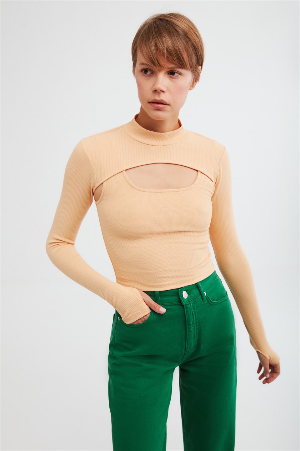 BITTER Kadın Somon Düz Renk Balıkçı Yaka Slim Fit Bluz