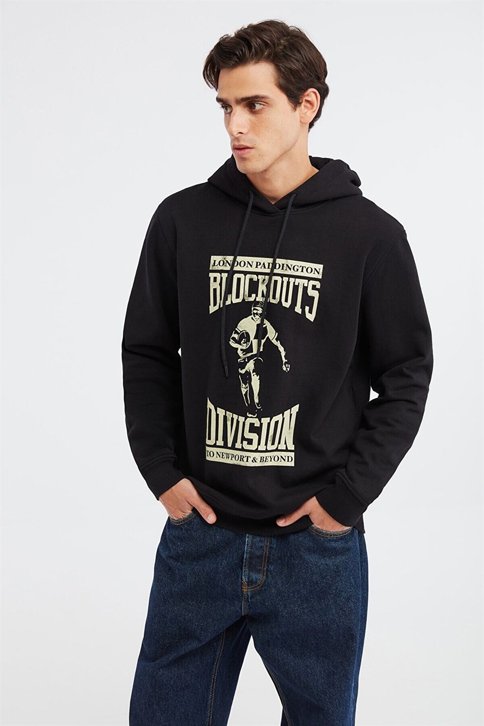 BLOCKOUT Erkek Siyah Baskılı Kapüşonlu Comfort Fit Sweatshirt
