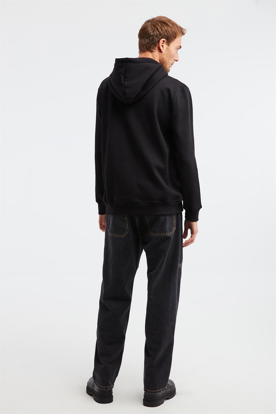 BOUNCE Erkek Siyah Baskılı Kapüşonlu Comfort Fit Sweatshirt