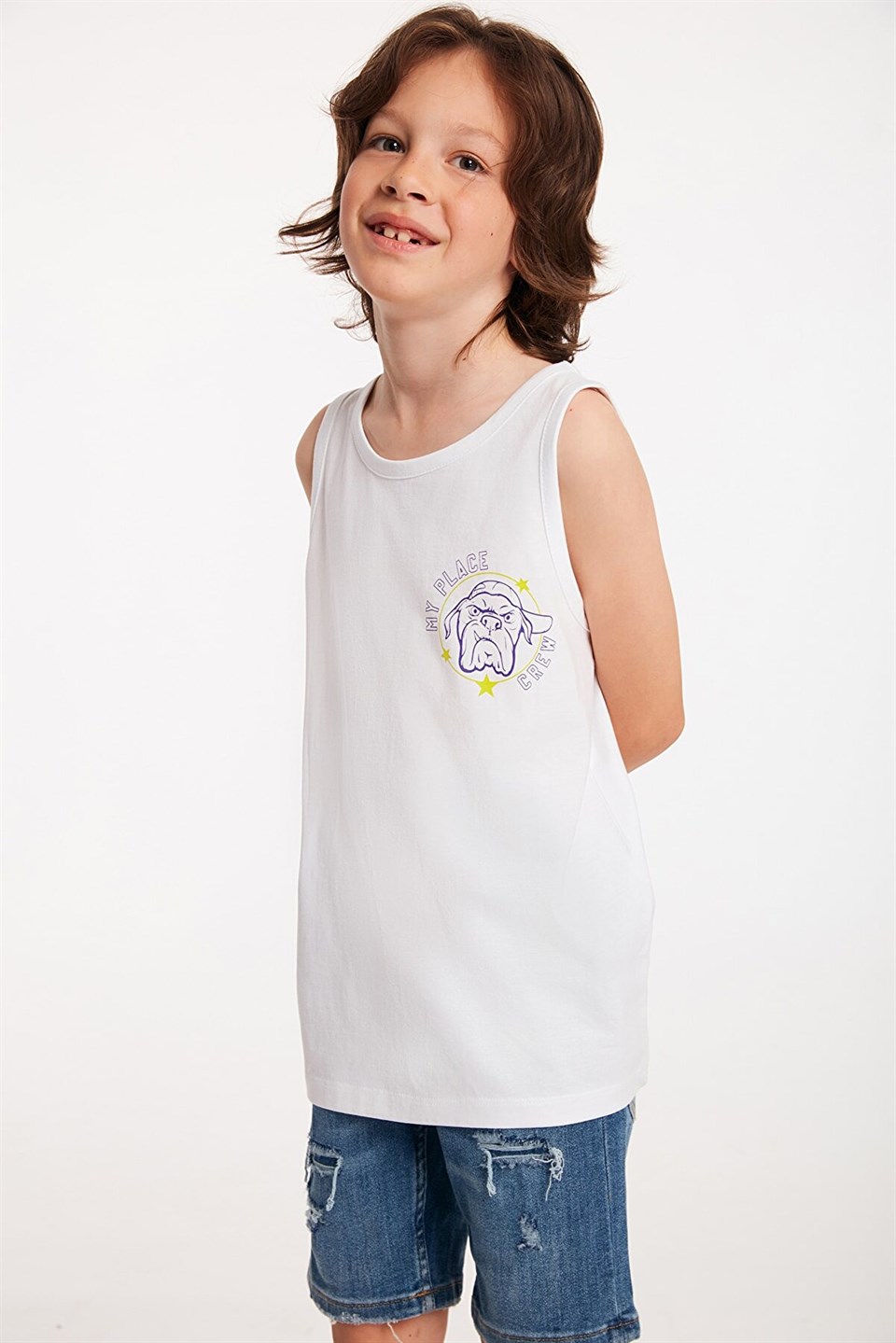 BULLDOG Çocuk Beyaz Baskılı Yuvarlak Yaka Comfort Fit T-Shirt