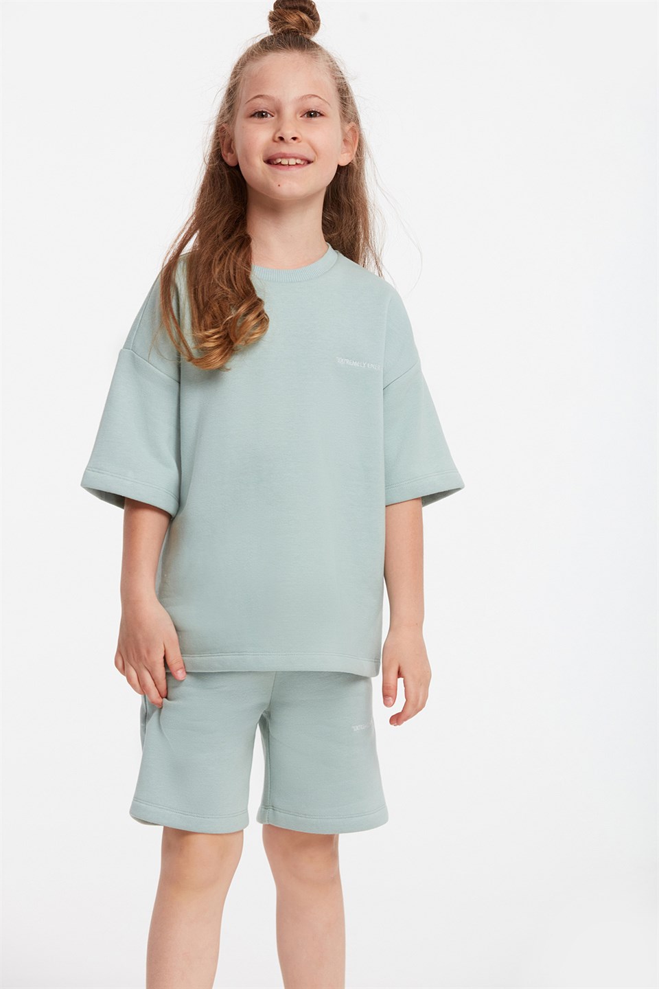 CALI Çocuk Mint Yeşili Nakışlı-İşlemeli Yuvarlak Yaka Comfort Fit Eşofman Takımı