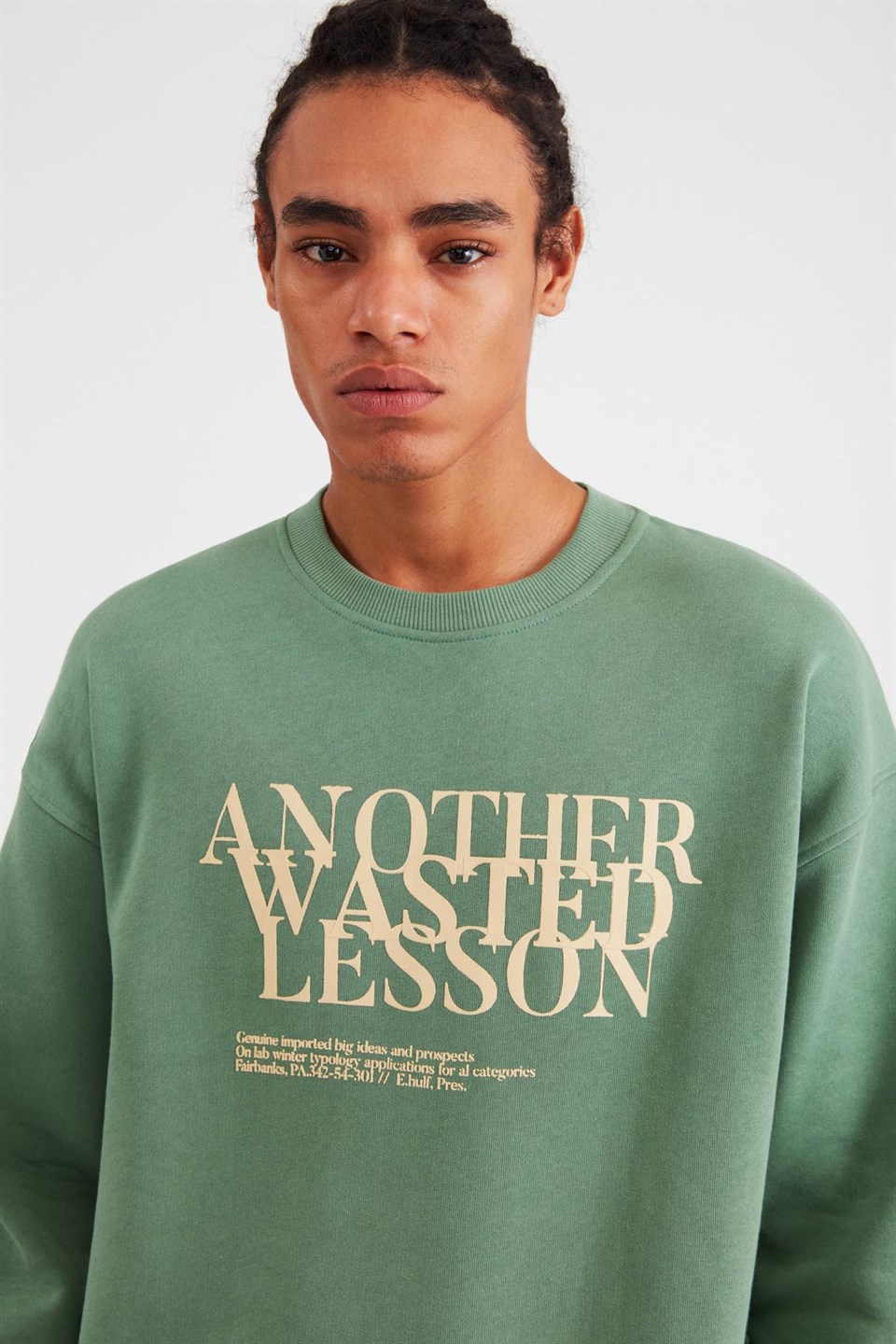 CANCEL Erkek Koyu Yeşil Baskılı Yuvarlak Yaka Comfort Fit Sweatshirt