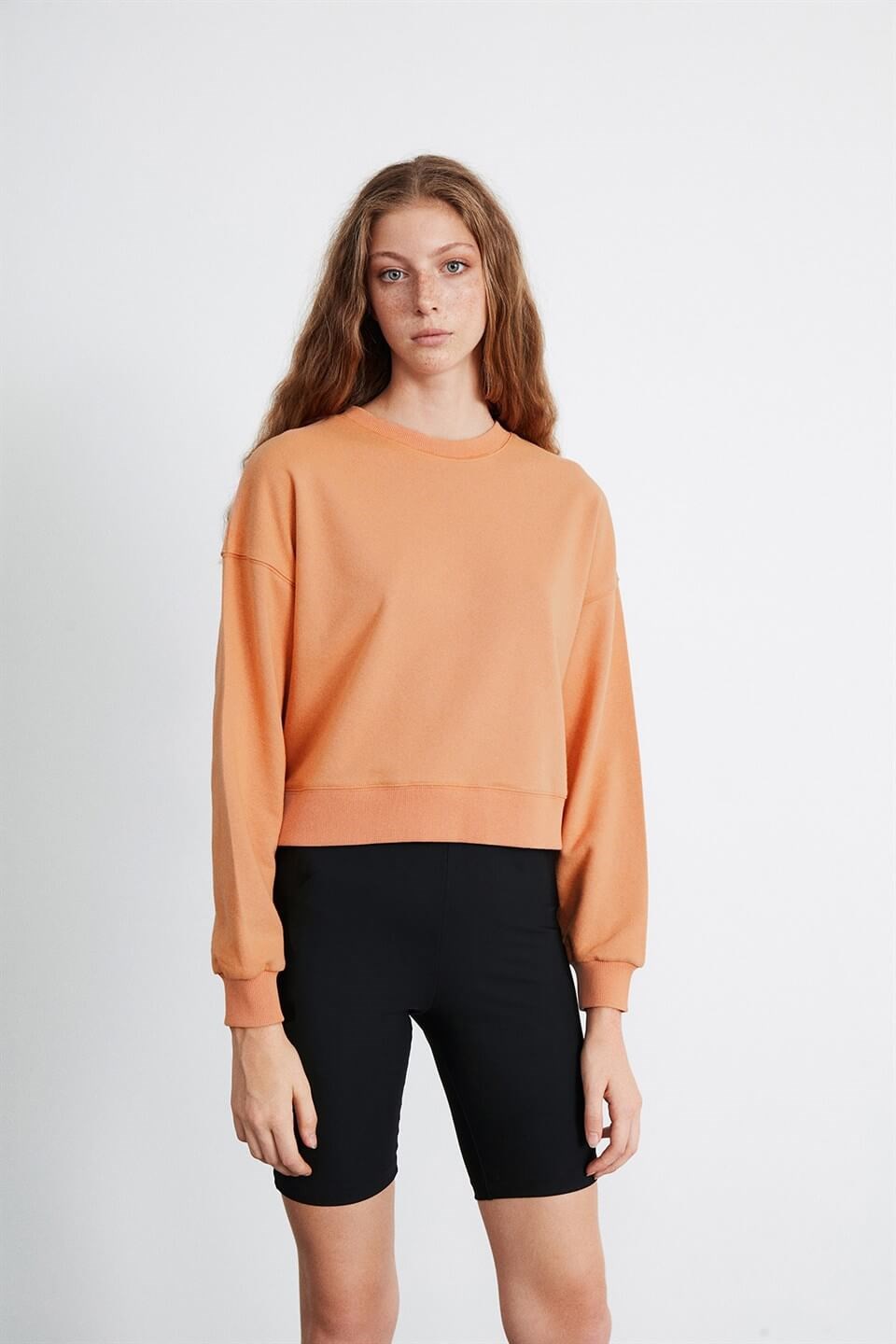 ELIZABETH Kadın Turuncu Düz Renk Yuvarlak Yaka Comfort Fit Sweatshirt