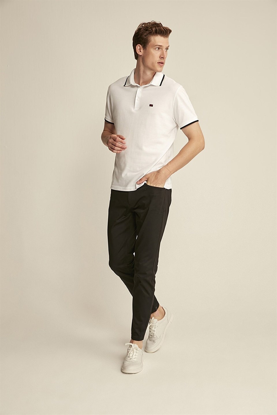 GEORGE Erkek Beyaz Etiketli Polo Yaka Slim Fit Polo Yaka T-shirt