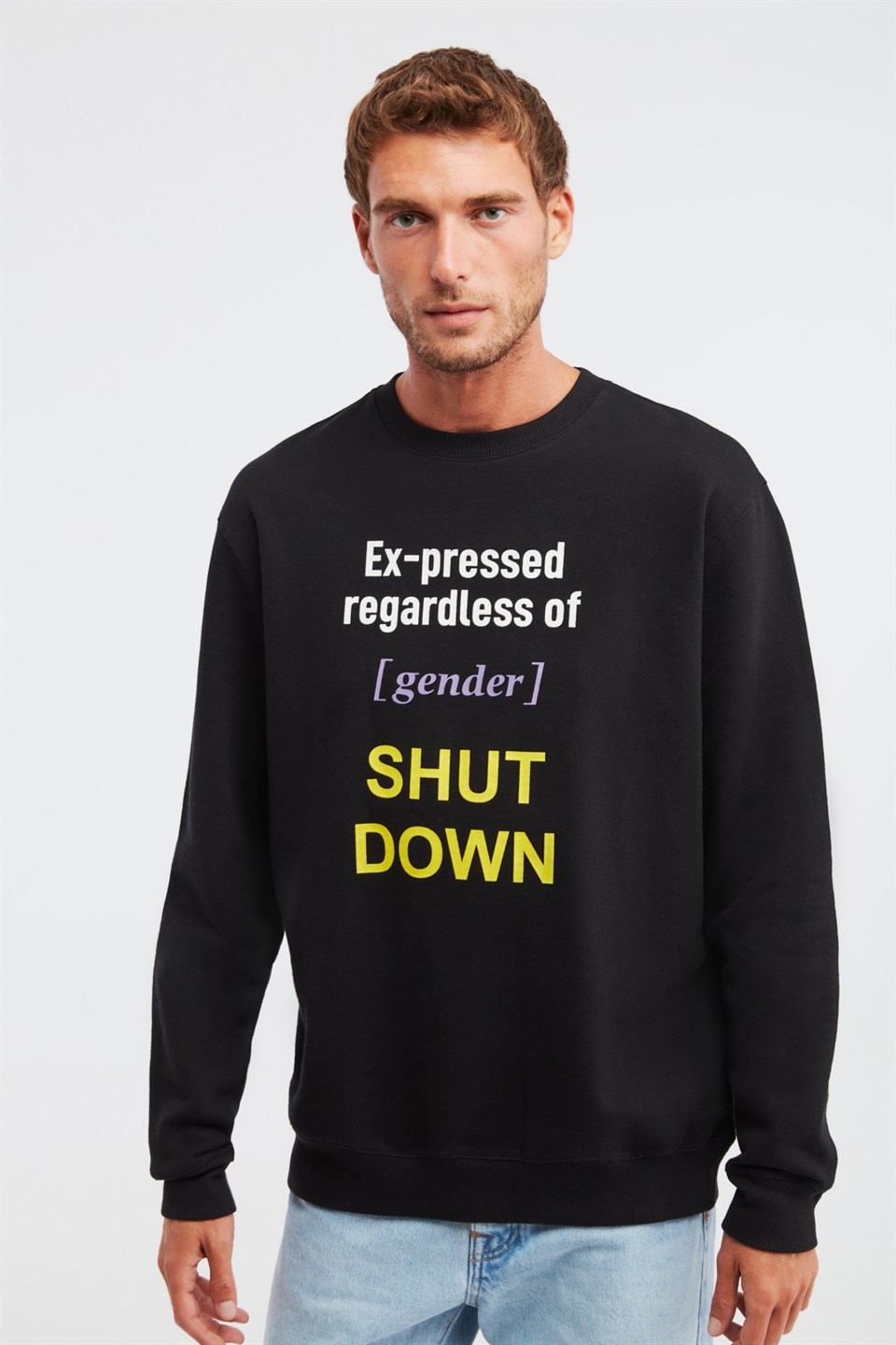 GINORMOUS Erkek Siyah Baskılı Yuvarlak Yaka Comfort Fit Sweatshirt