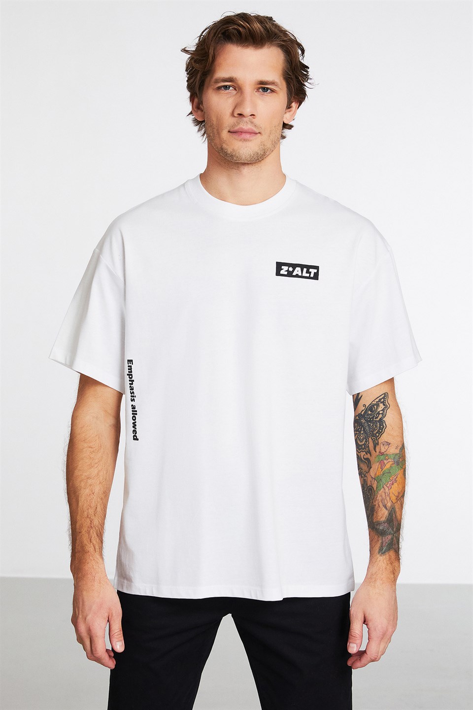 INITIATE Erkek Beyaz Baskılı Yuvarlak Yaka Oversize T-Shirt