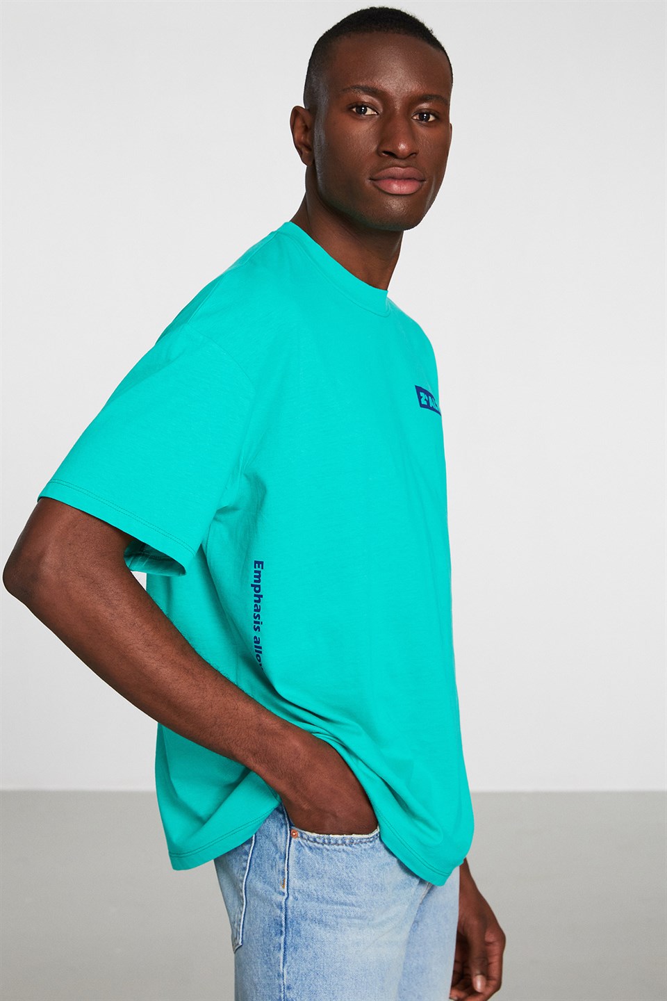 INITIATE Erkek Yeşil Baskılı Yuvarlak Yaka Oversize T-Shirt