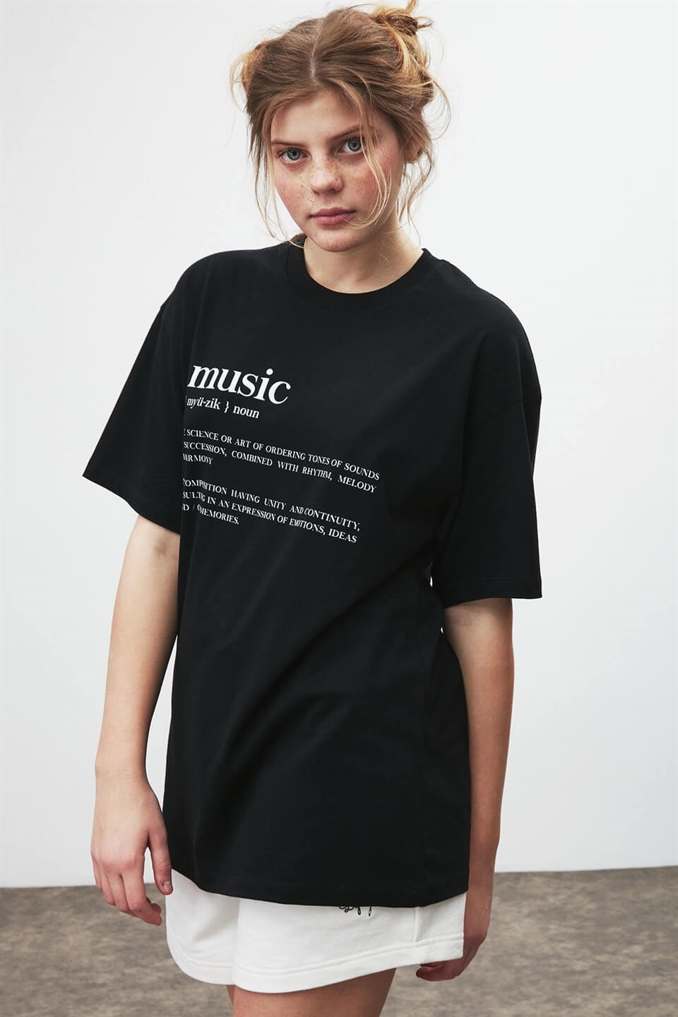 IVY Kadın Siyah Baskılı Yuvarlak Yaka Oversize T-Shirt