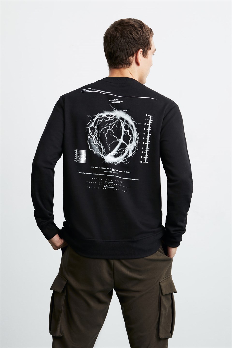 JAX Erkek Siyah Nakışlı-İşleme Yuvarlak Yaka Comfort Fit Sweatshirt