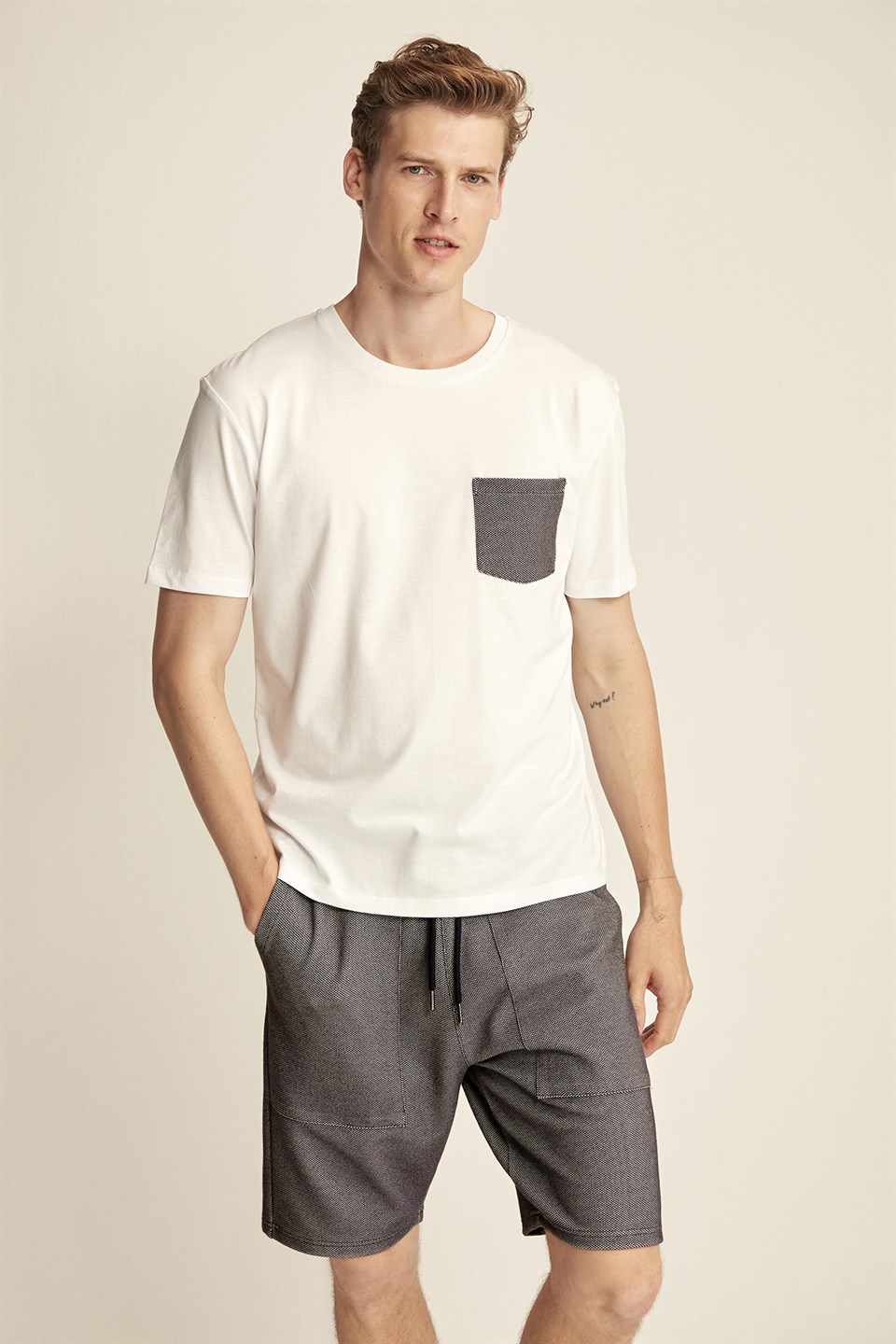 KARSON Erkek Beyaz  Yuvarlak Yaka Slim Fit T-Shirt