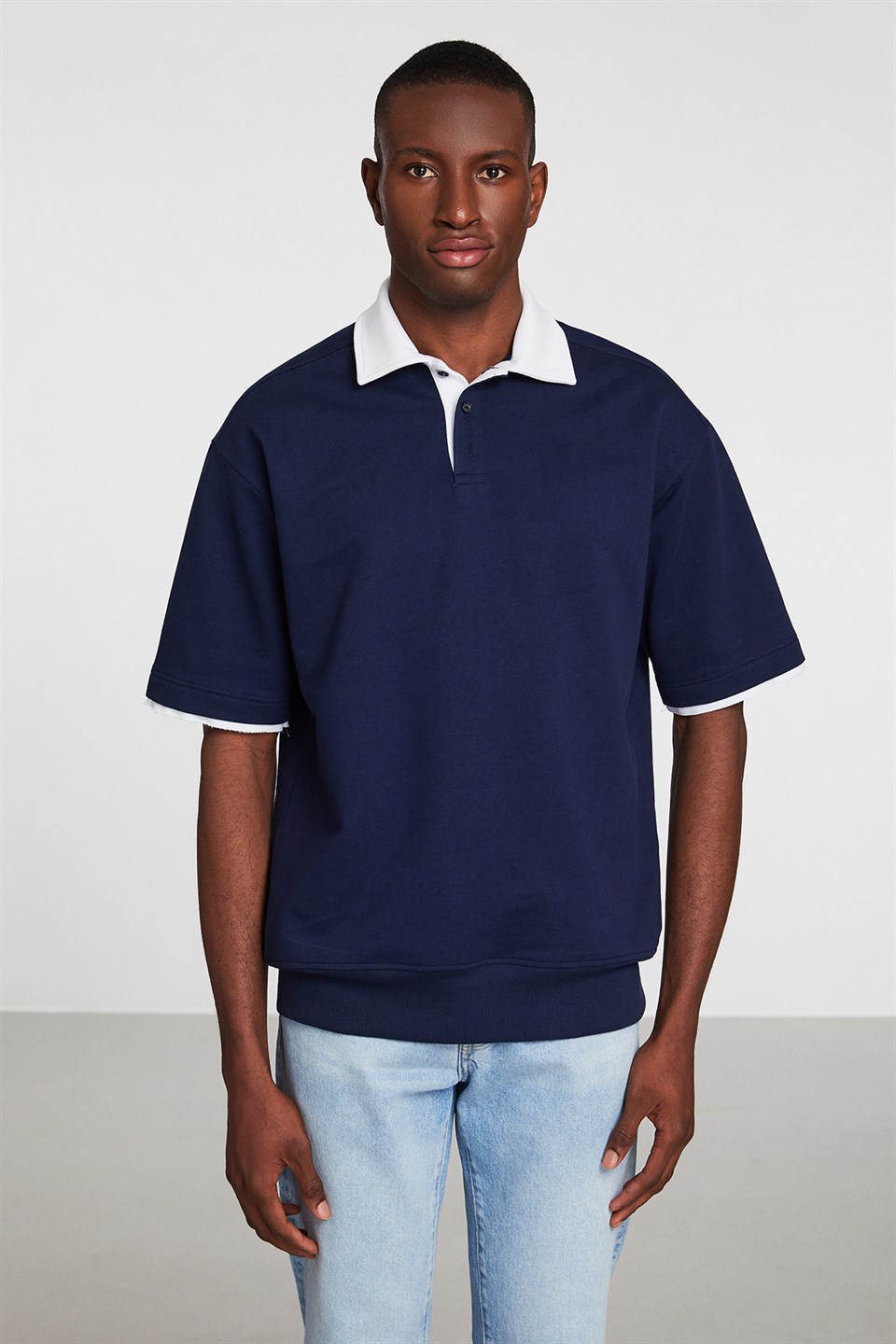 MISPLACE Erkek Lacivert Düz Renk Polo Yaka Comfort Fit Polo Yaka T-shirt