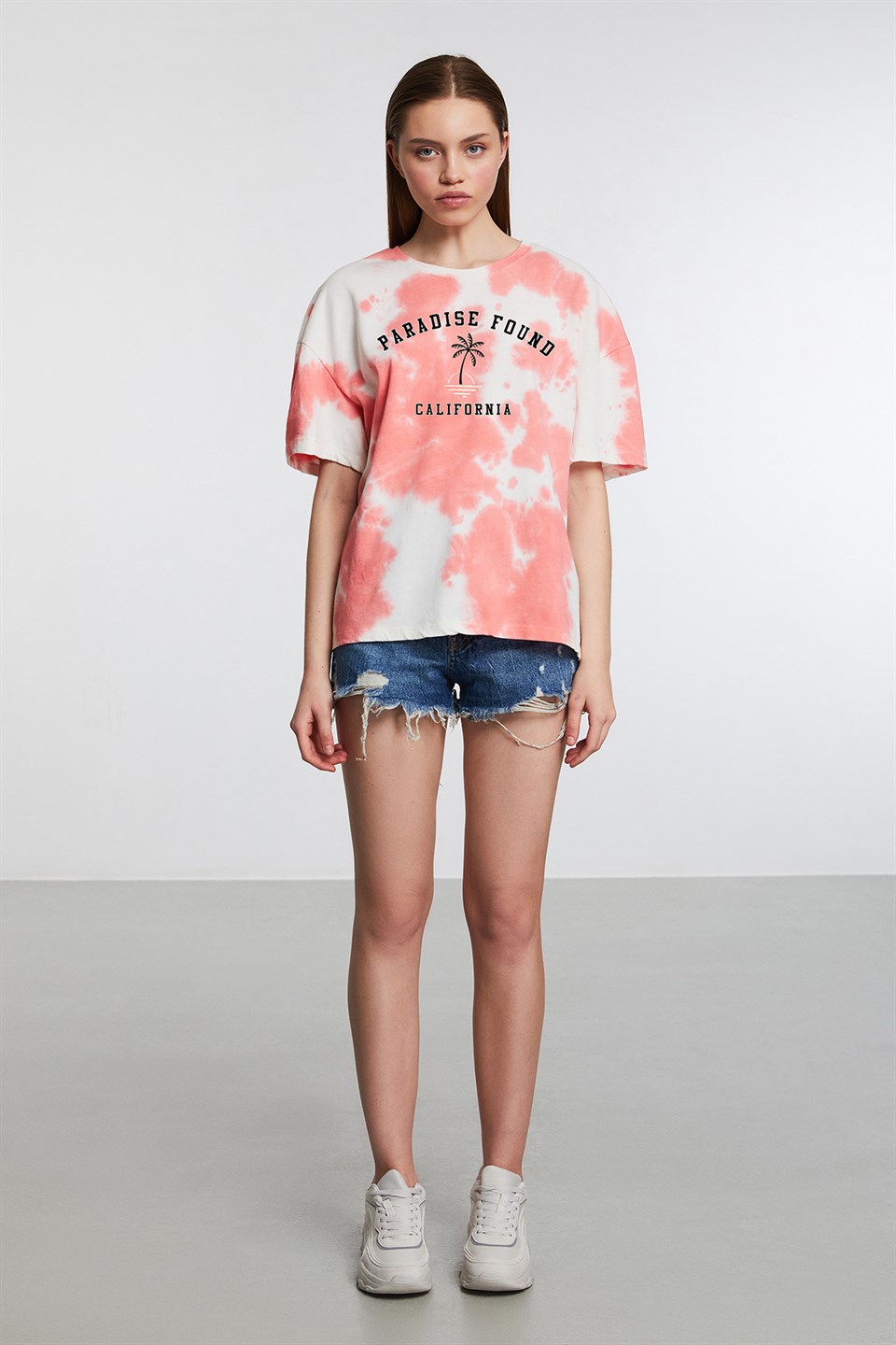 MOROCCO Nar Çiçeği Kadın Baskılı Yuvarlak Yaka     Oversıze T-Shirt
