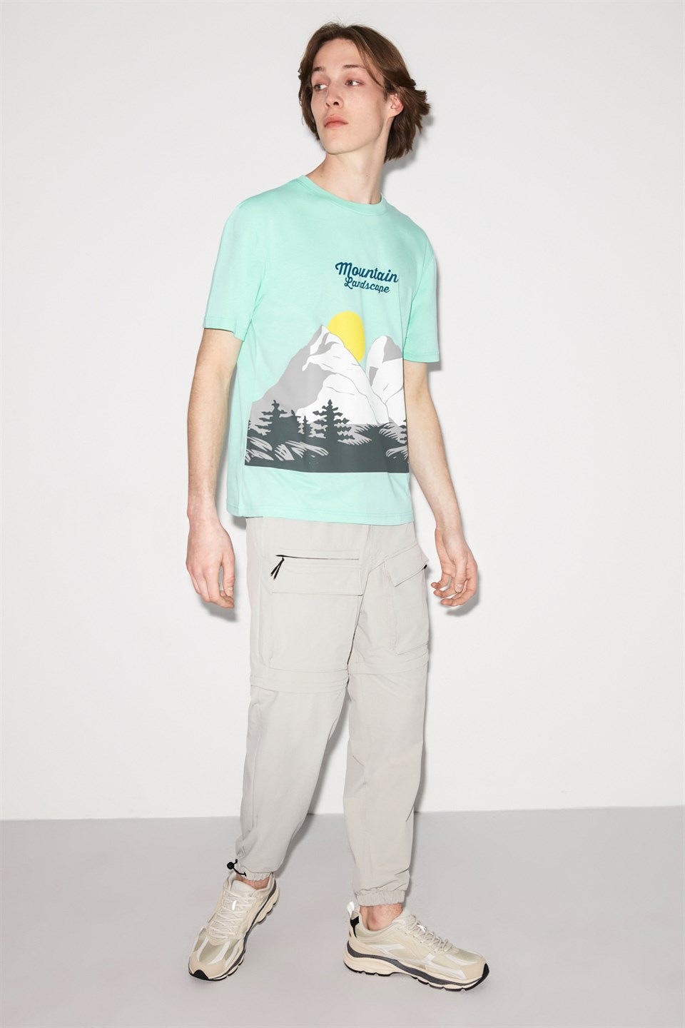 MOUNTAIN Erkek Yeşil Baskılı Yuvarlak Yaka Regular Fit T-Shirt