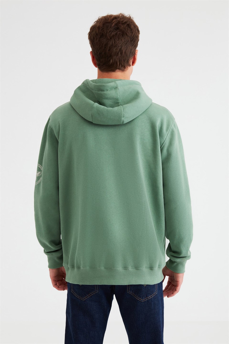 NARRATIVE Erkek Koyu Yeşil Baskılı Kapüşonlu Comfort Fit Sweatshirt