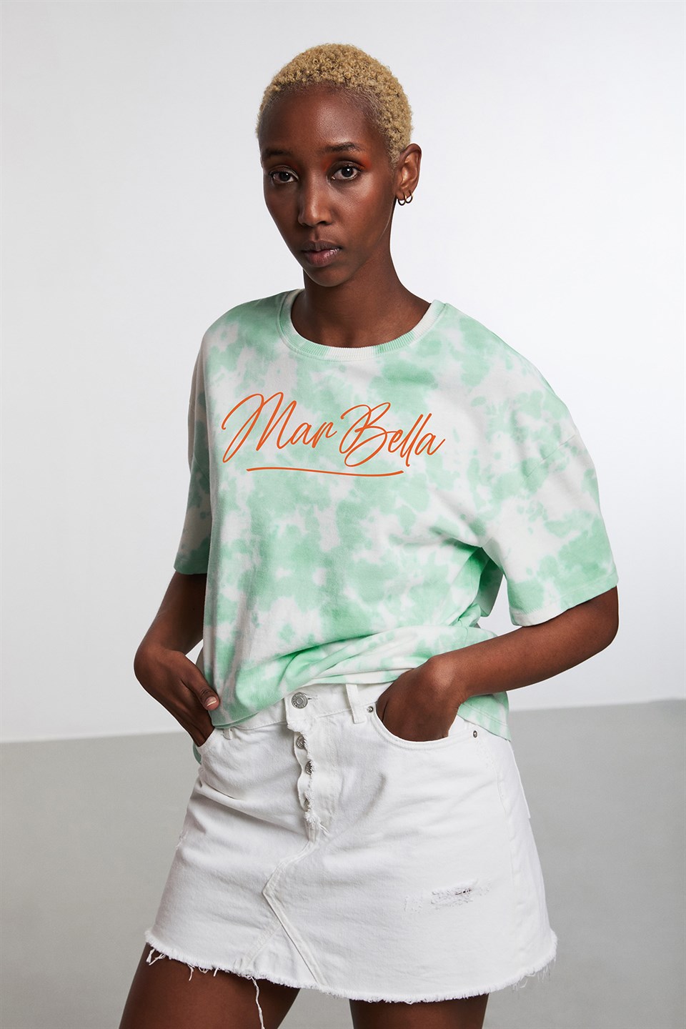 NEPAL Yeşil Kadın Baskılı Yuvarlak Yaka     Oversıze T-Shirt