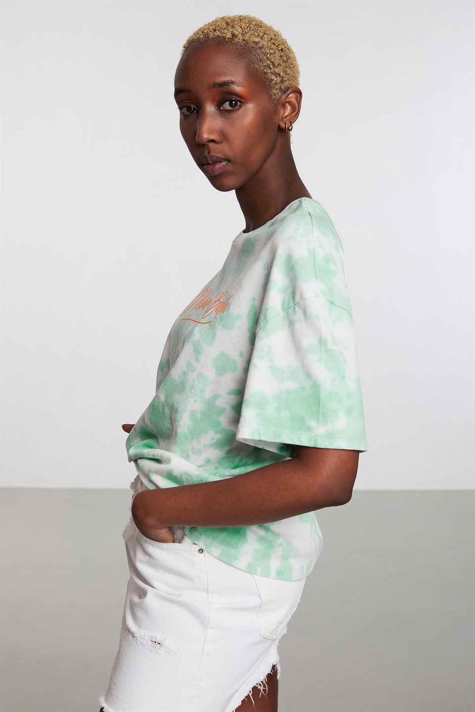 NEPAL Yeşil Kadın Baskılı Yuvarlak Yaka     Oversıze T-Shirt