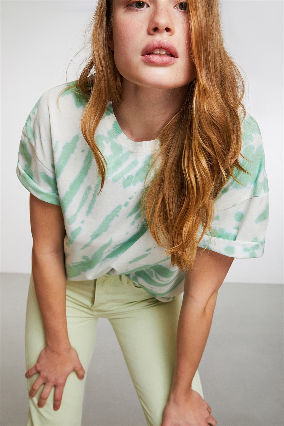 Nıgerıa Kadın Yeşil Batik Yuvarlak Yaka Comfort Fit T-Shirt