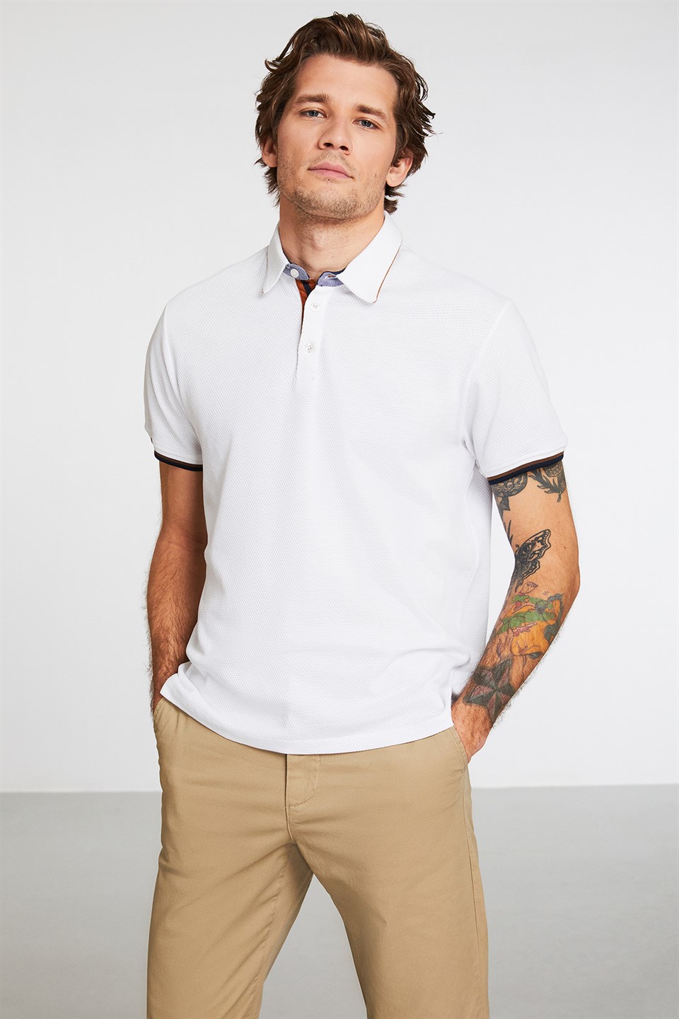 NOAH Erkek Beyaz Düz Renk Polo Yaka Comfort Fit Polo Yaka T-shirt