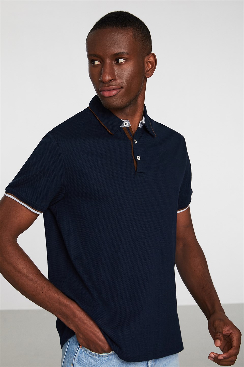 NOAH Erkek Lacivert Düz Renk Polo Yaka Comfort Fit Polo Yaka T-shirt