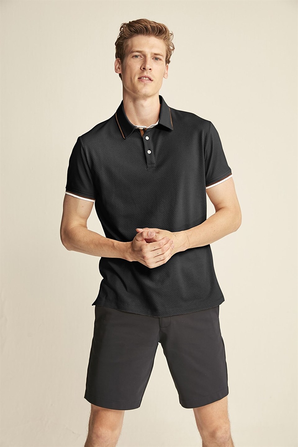 NOAH Erkek Siyah Düz Renk Polo Yaka Comfort Fit Polo Yaka T-shirt