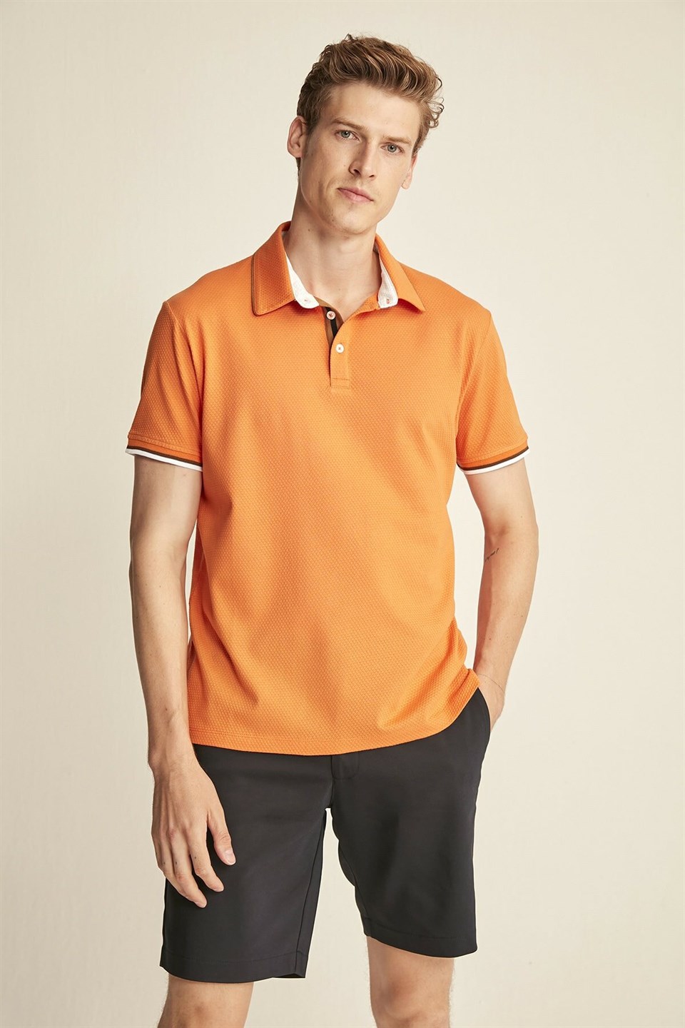 NOAH Erkek Turuncu Düz Renk Polo Yaka Comfort Fit Polo Yaka T-shirt