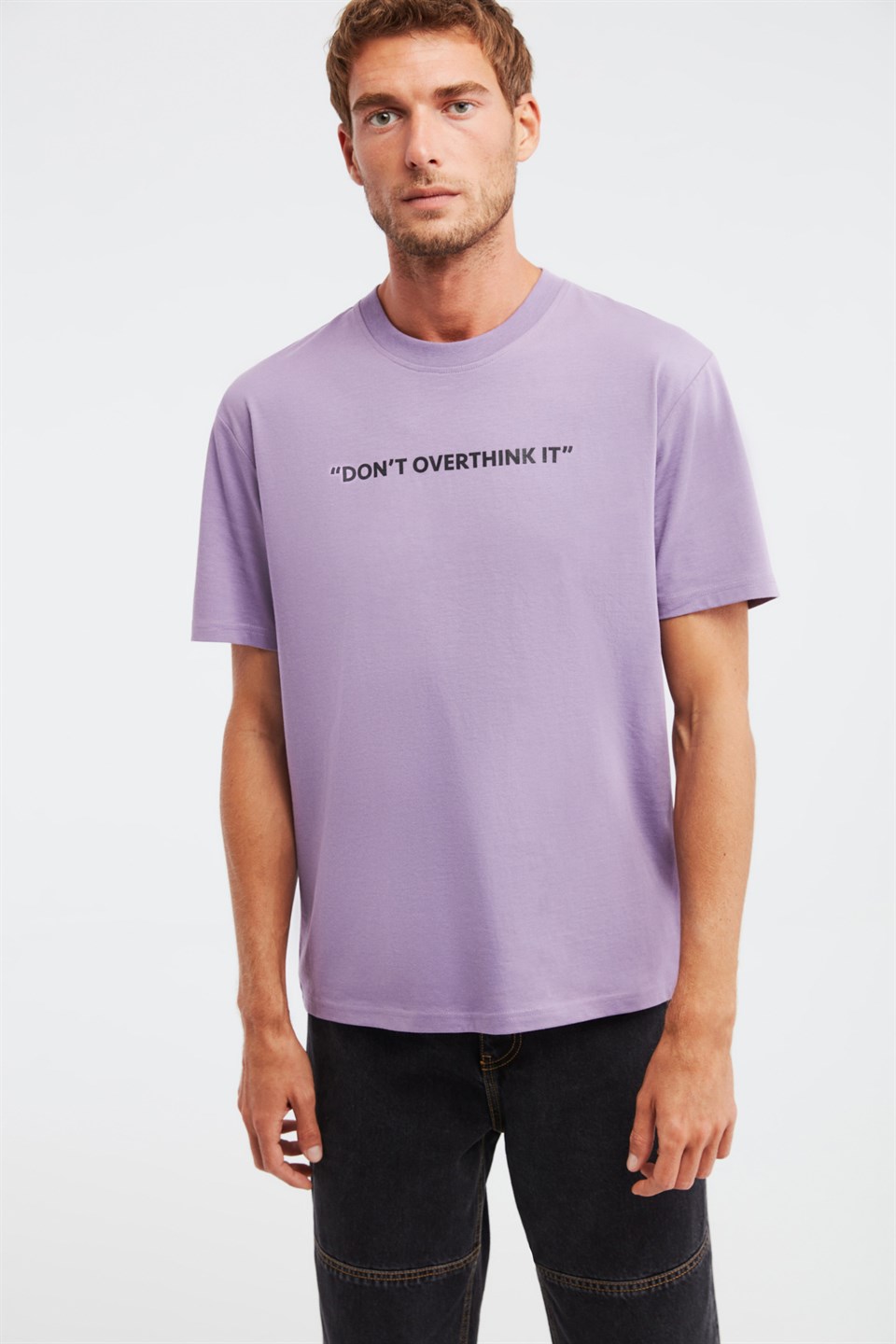 OVERTHINK Erkek Mor Baskılı Yuvarlak Yaka Regular Fit T-Shirt