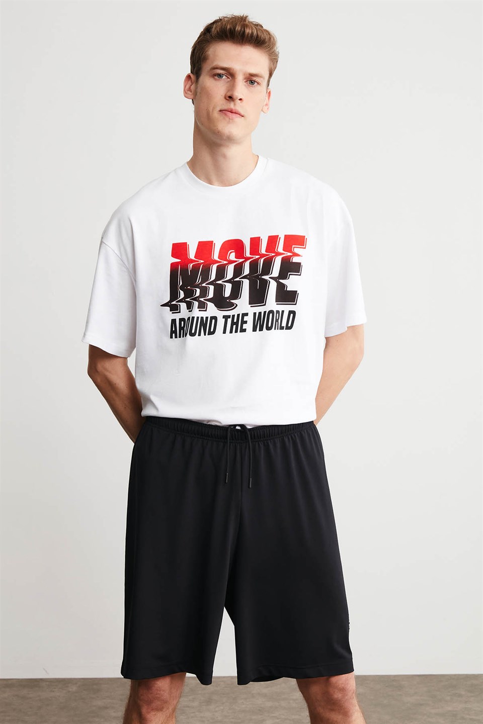 RAUL Erkek Beyaz Baskılı Yuvarlak Yaka Oversize T-Shirt