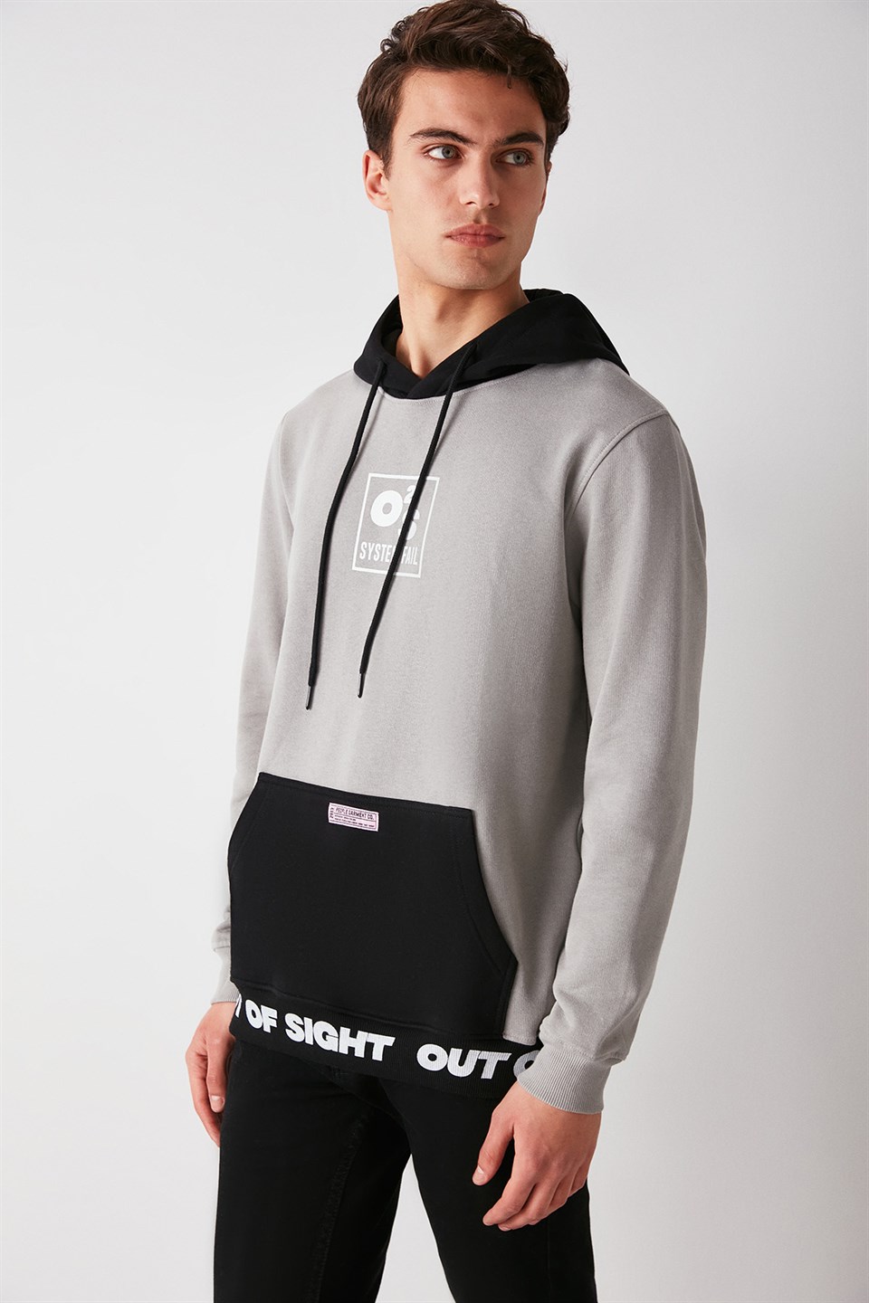 SIGHT Erkek Açık Gri Renk Bloklu Kapüşonlu Comfort Fit Sweatshirt