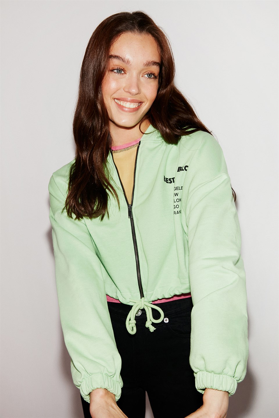 SILK Kadın Yeşil Baskılı Kapüşonlu Crop Fit Sweatshirt