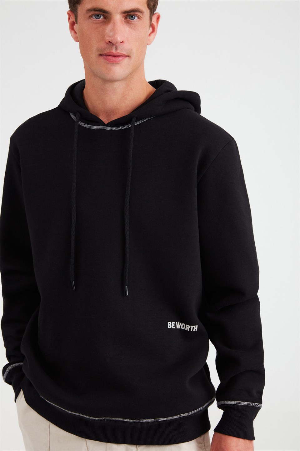 SOLID Erkek Siyah Baskılı Kapüşonlu Comfort Fit Sweatshirt