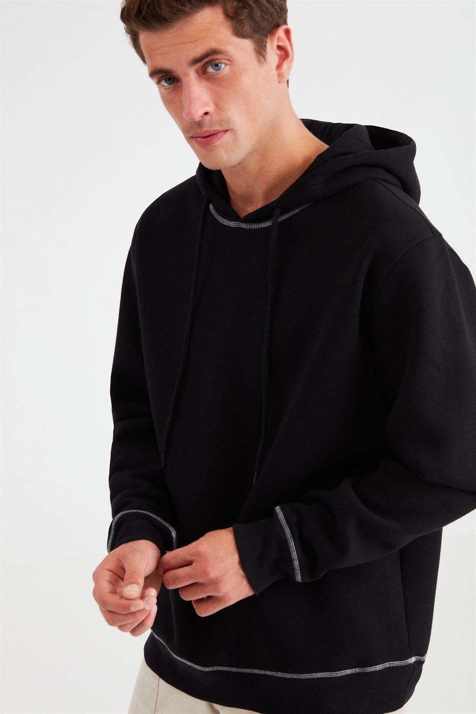 SOLID Erkek Siyah Baskılı Kapüşonlu Comfort Fit Sweatshirt