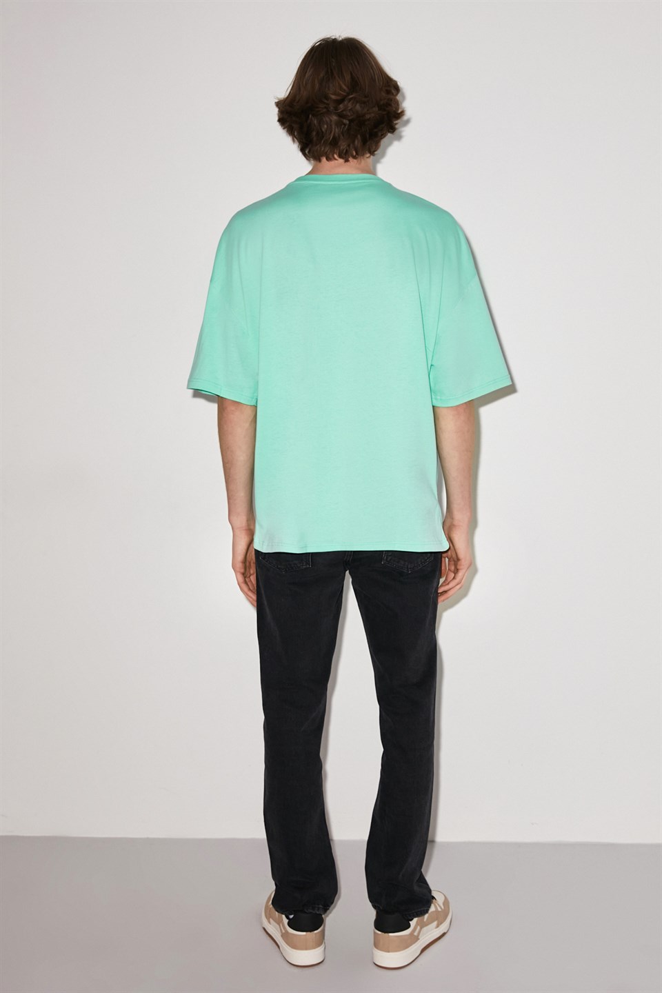 SPLASH Erkek Yeşil Baskılı Yuvarlak Yaka Oversize T-Shirt