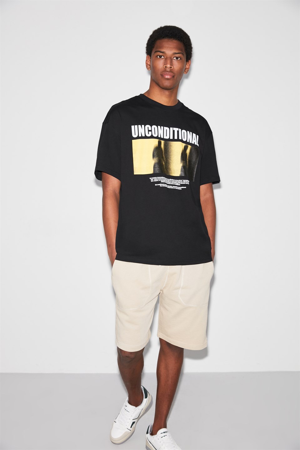 UNCONDITIONAL Erkek Siyah Baskılı Yuvarlak Yaka Oversize T-Shirt