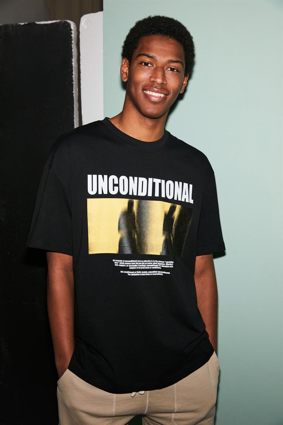 UNCONDITIONAL Erkek Siyah Baskılı Yuvarlak Yaka Oversize T-Shirt